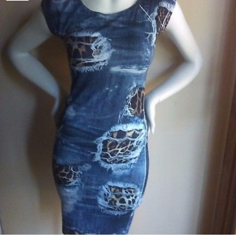 Sexy ripped denim look dress